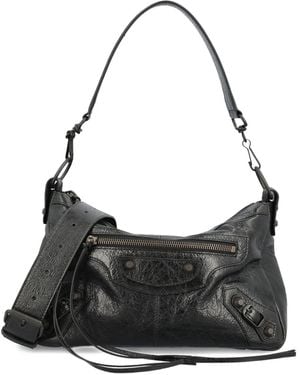 Balenciaga Small Le City Moto Leather Shoulder Bag - Black