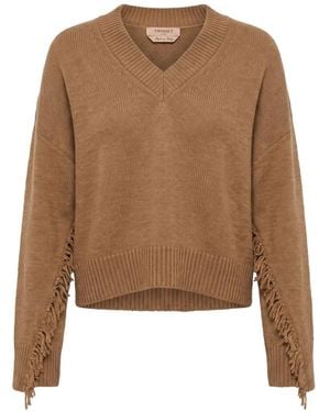 Twinset Fringe-Trim V-Neck Jumper - Brown