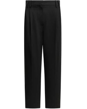Brunello Cucinelli Tropical Luxury Wool Slouchy Pants With Monili - Black