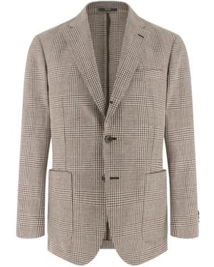 BOGGI Prince Of Wales Check Linen And Wool Jacket - Grey