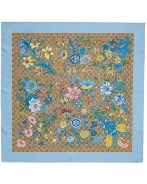Gucci Schal Mit Flora-Print - Blau