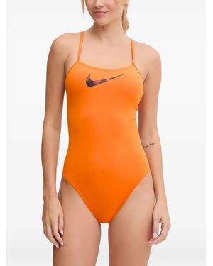 Nike Swoosh-Print Crossover Swimsuit - Orange