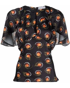 Rabanne Motif-Print V-Neck Top - Black