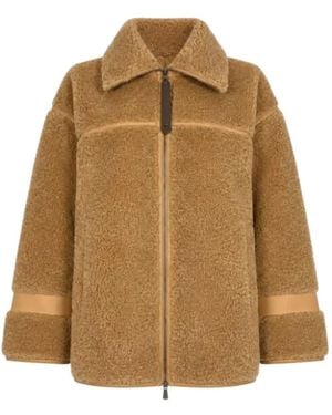 Pinko Shearling-Effect Pea Coat With High Neck - Natural