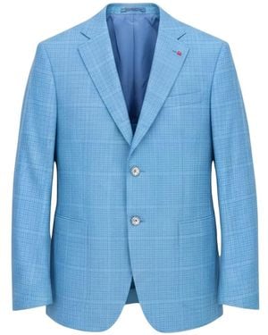 Isaia Check-Pattern Notched-Lapel Jacket - Blue