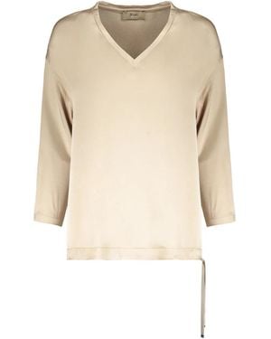 Herno Blouse With Long Sleeves V-Neck - Natural