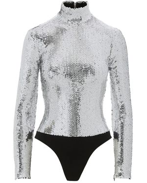 Brandon Maxwell Sequinned Mock-Neck Bodysuit - Gray