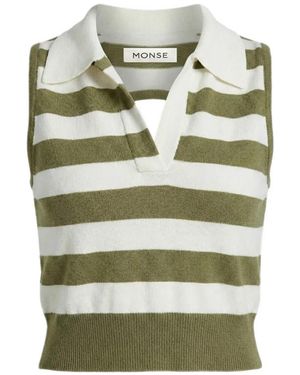 Monse Polo-Collar Striped Top - Green