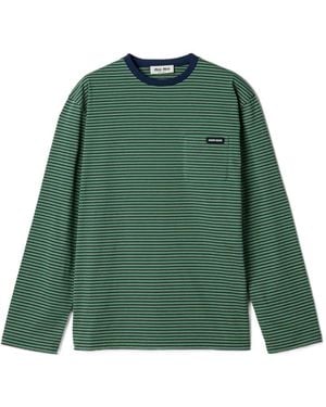 Miu Miu T-Shirt Rayé À Patch Logo - Green