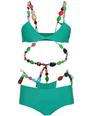 Amir Slama Bikini con detalle de cuentas - Verde