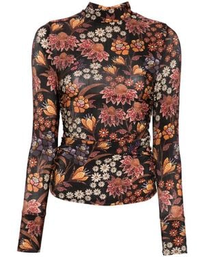 FARM Rio Floral-Print Long-Sleeve T-Shirt - Brown