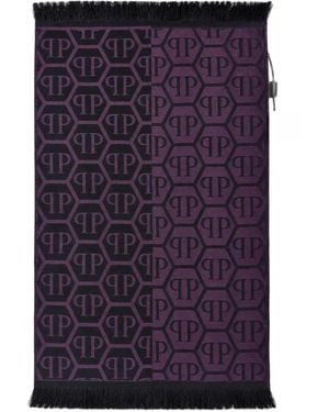 Philipp Plein Logo-Monogram Fringed Scarf - Purple