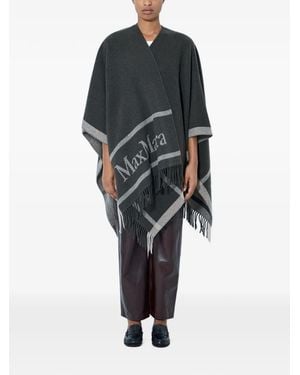 Max Mara Logo-Detail Fringed Wrap - Black