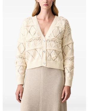 Fracomina Cable-Knit Floral-Appliqué Cardigan - Natural