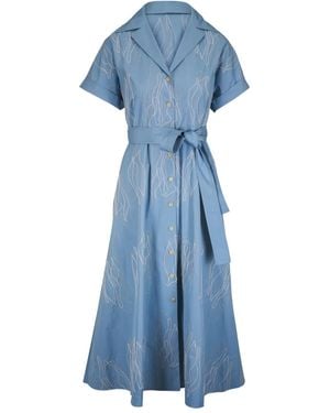 Lafayette 148 New York Midikleid aus Baumwolle - Blau