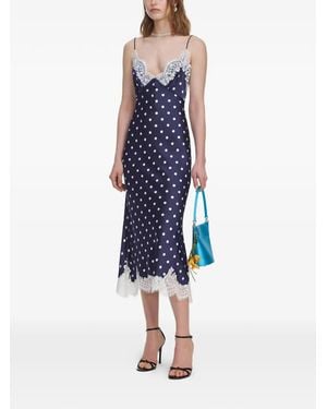 Self-Portrait Polka-Dot Lace-Trim Midi Dress - Blue