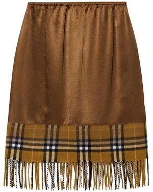 Burberry Satin Check Scarf Skirt - Brown