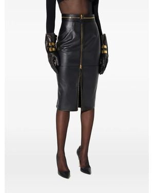 Elisabetta Franchi Leather Skirt With Zip - Black
