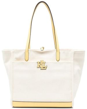 Ralph Lauren Large Cameryn Logo-Plaque Canvas Tote Bag - White