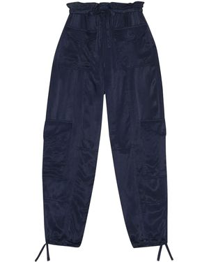 Ganni Drawstring Satin High-Waisted Trousers - Blue