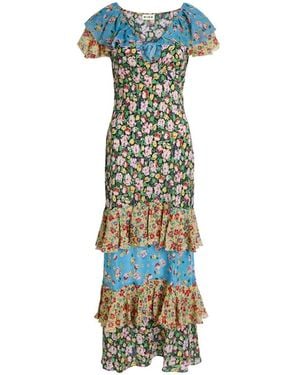 RIXO London Benoite Ruffled Floral-Print Midi Dress - Blue