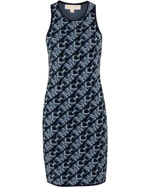 MICHAEL Michael Kors Monogram-Pattern Sleeveless Dress - Blue