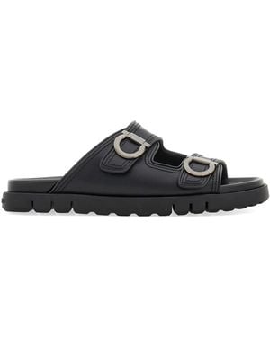 Ferragamo Gancini Leather Sandals - Black