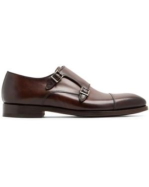 Magnanni Leather Monk Shoes - Brown