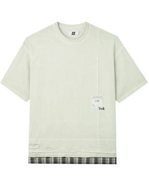 Izzue Check-Trim Distressed T-Shirt - White