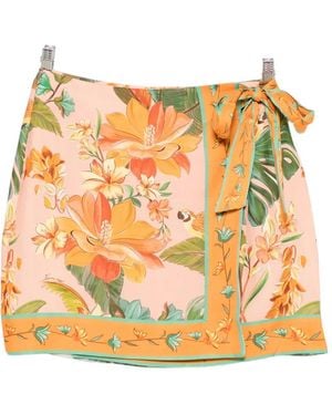 FARM Rio Floral-Print Wrap-Style Skirt - Orange