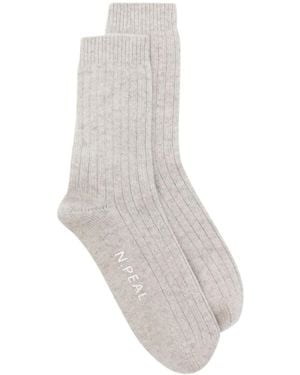 N.Peal Cashmere Ribbed Socks - White