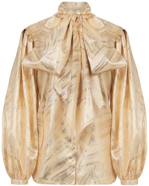 Nina Ricci Pussy-Bow Foiled Blouse - Natural