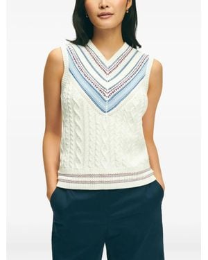 Brooks Brothers Cable-Knit V-Neck Sleeveless Jumper - Blue