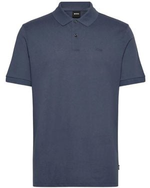 BOSS Logo-Embroidered Cotton Polo Shirt - Blue