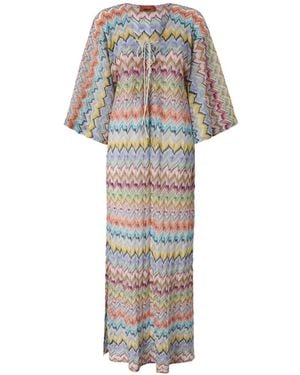 Missoni Zickzackstrick-Strandkleid Mit Schnürung - Weiß