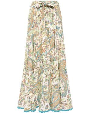 Etro Printed Cotton High Rise Midi Skirt - White