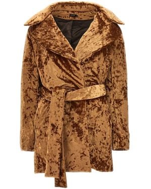 Atlein Crushed-Velvet Coat - Brown