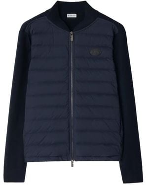 Burberry Quilted-Motif Wool Nylon Padded Jacket - Blue