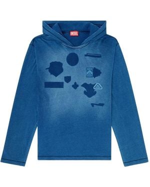DIESEL Hoodie Long-Sleeve T-Shirt With Shadow-Effect Patches - Blue
