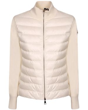 Moncler Quilted-Panel Zip-Up Jacket - Natural