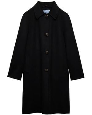 Prada Single-Breasted Double Cashmere And Wool Coat - Black