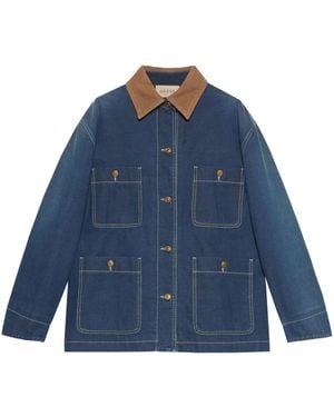 Gucci ロングライン デニムジャケット - ブルー