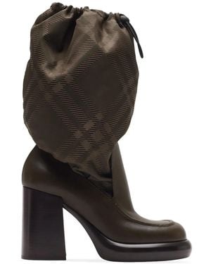 Burberry Square-Toe Check-Print Boots - Black