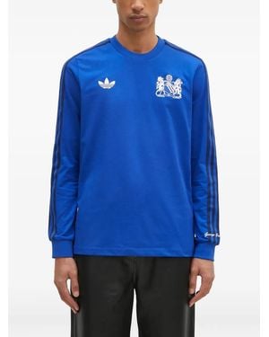adidas T-Shirt Met Drie Strepen En Lange Mouwen - Blauw