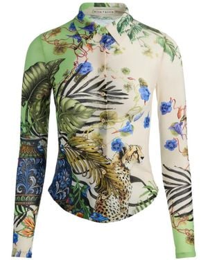 Alice + Olivia Jade Floral-Print Mesh Shirt - Green