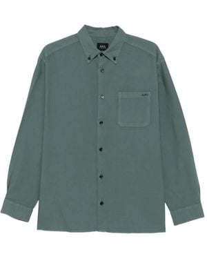 A.P.C. Button-Down Collar Logo-Embroidered Shirt - Green