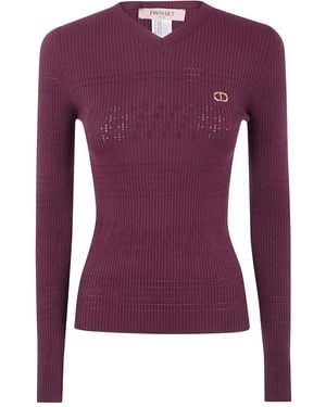 Twinset Ribbed-Knit Jumper - Purple