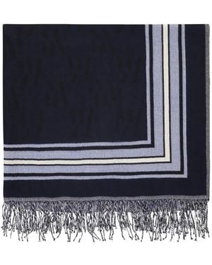 Moorer Striped Trim Scarf - Blue