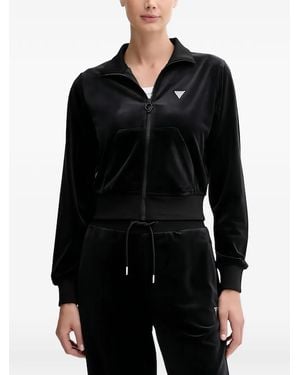 Guess Zipped Rhinestone-Embellished Top - Black
