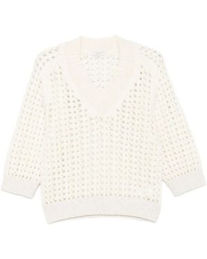Peserico V-Neck Open-Knit Sweater - White